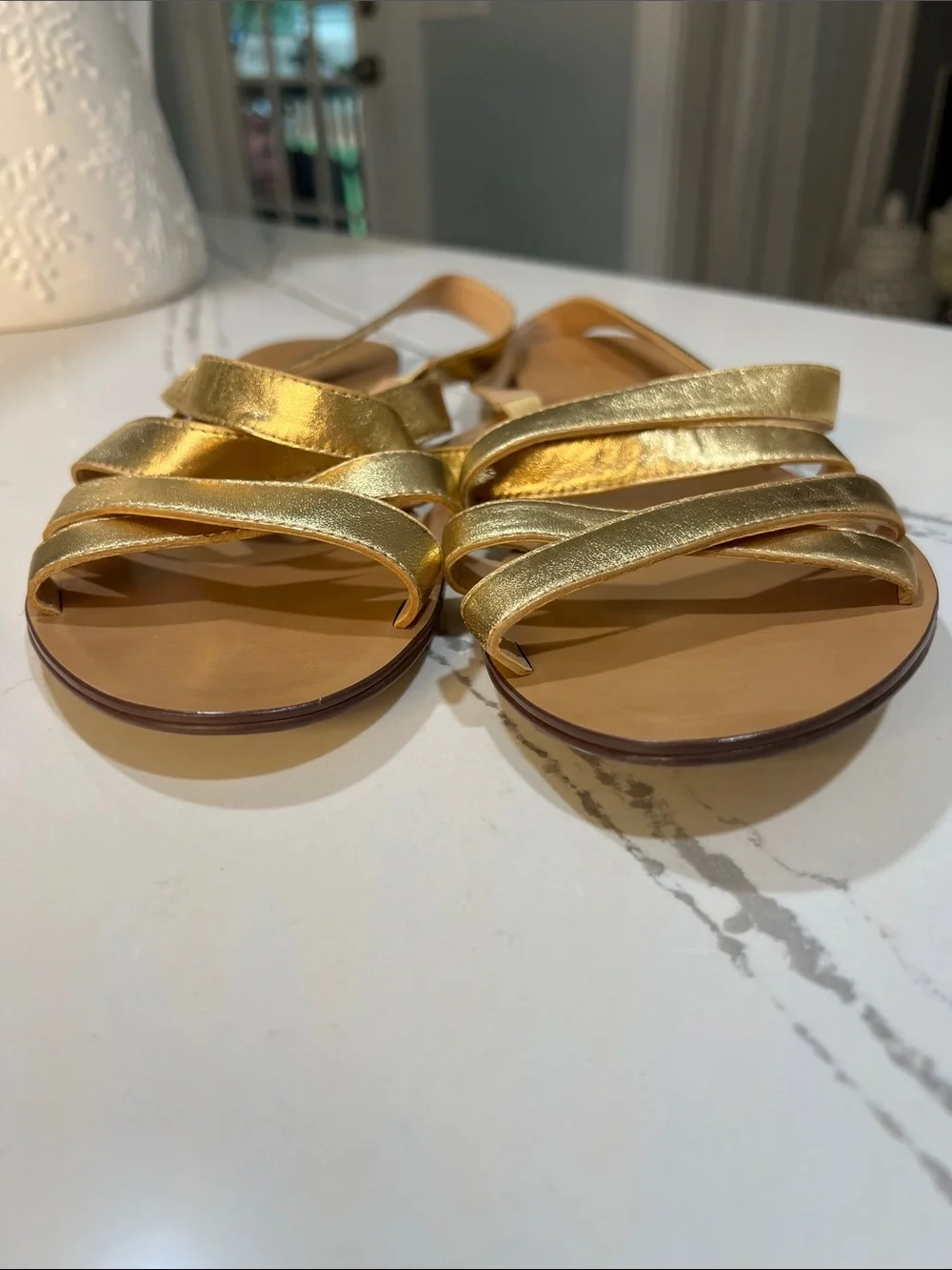 J. Crew Metallic Gold Strappy Leather Sandals
